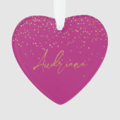 Roze Gepersonaliseerde Gouden Naam Glitter Sparkle Ornament (voorkant)