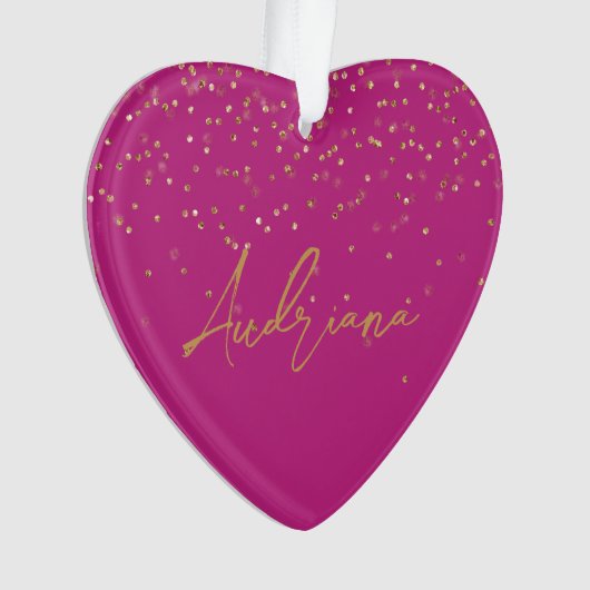 Roze Gepersonaliseerde Gouden Naam Glitter Sparkle Ornament (voorkant)