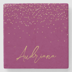 Roze Gepersonaliseerde Gouden Naam Glitter Sparkle Stenen Onderzetter