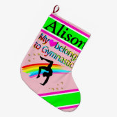 ROZE GEPERSONALISEERDE GYMNAST STOCKING GROTE KERSTSOK (Voorkant (Hangend))