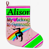  ROZE GEPERSONALISEERDE GYMNAST STOCKING GROTE KERSTSOK (Voorkant)