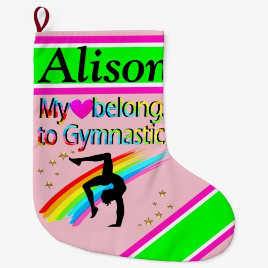 ROZE GEPERSONALISEERDE GYMNAST STOCKING GROTE KERSTSOK (Voorkant)