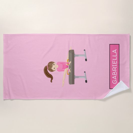 Roze gepersonaliseerde gymnastiek strandlaken (Voorkant)