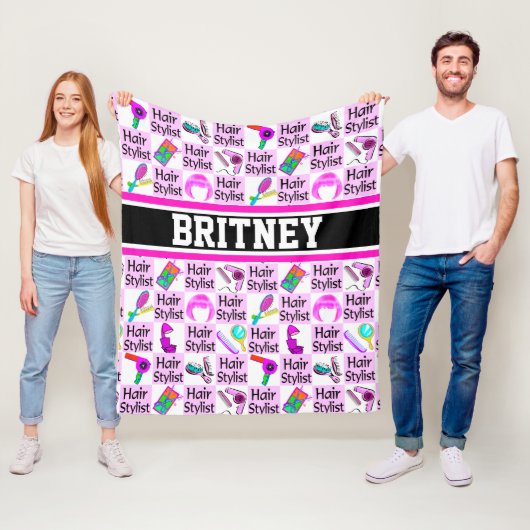  ROZE GEPERSONALISEERDE HAARSTYLIST FLEECE DEKEN (In situ)