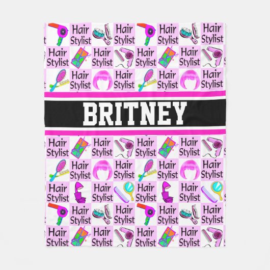 ROZE GEPERSONALISEERDE HAARSTYLIST FLEECE DEKEN (Voorkant)