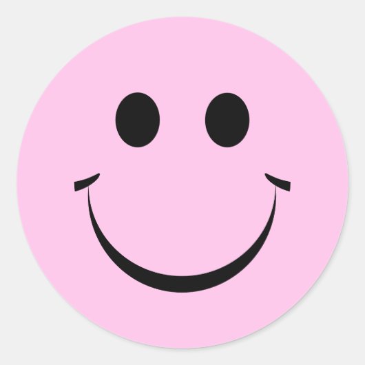 Roze, gepersonaliseerde Happy Face Cute Ronde Sticker (Voorkant)