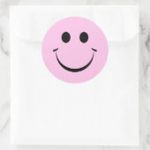 Roze, gepersonaliseerde Happy Face Cute Ronde Sticker (Tas)