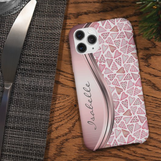 Roze gepersonaliseerde harten Valentijn liefde Case-Mate iPhone Case