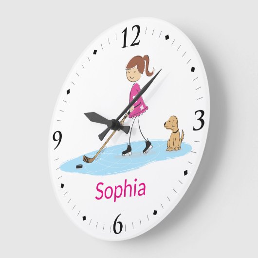 Roze Gepersonaliseerde Hockey Meisje Cartoon Kamer Grote Klok (Hoek)