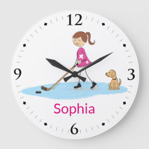 Roze Gepersonaliseerde Hockey Meisje Cartoon Kamer Grote Klok