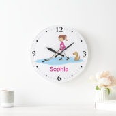 Roze Gepersonaliseerde Hockey Meisje Cartoon Kamer Grote Klok (Huis)