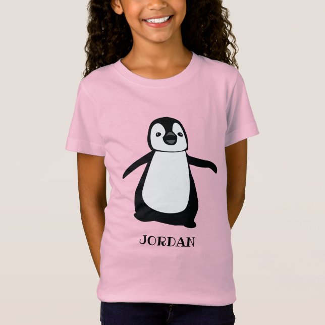 Roze gepersonaliseerde leuke pinguïn illustratie m t-shirt (Voorkant)