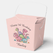 Roze gepersonaliseerde meisjes dinosaurus verjaard bedankdoosjes (Voorkant)