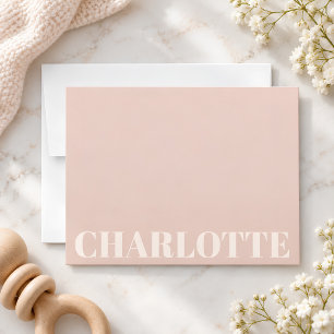 Roze gepersonaliseerde naam preppy minimalistisch notitiekaartje