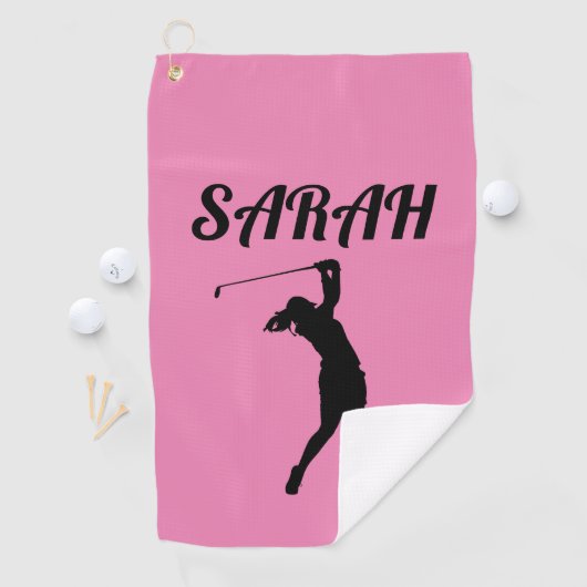 ROZE GEPERSONALISEERDE NAAM TOEVOEGEN GOLF HANDDOE GOLFHANDDOEK (Insitu)