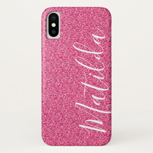 Roze gepersonaliseerde naamscript voor Glitter Case-Mate iPhone Case (Achterkant)