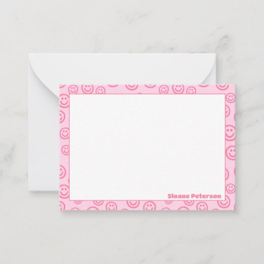 Roze gepersonaliseerde Preppy Note Cards Notitiekaartje (Voorkant)
