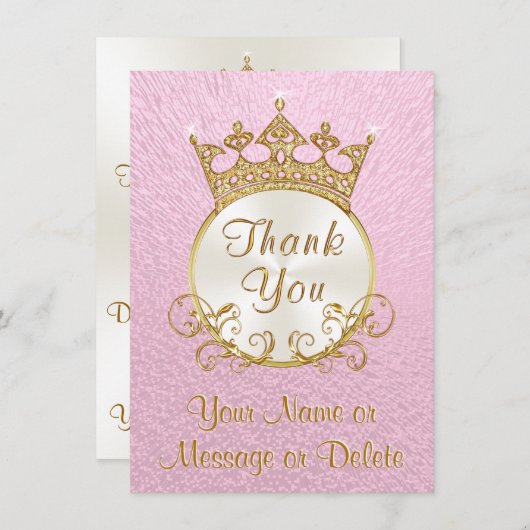 Roze Gepersonaliseerde Prinses Dank u Kaarten (Voorkant / Achterkant)