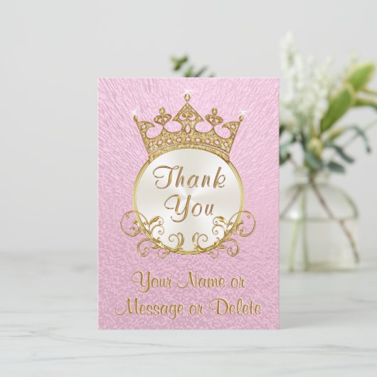 Roze Gepersonaliseerde Prinses Dank u Kaarten (Staand voorkant)