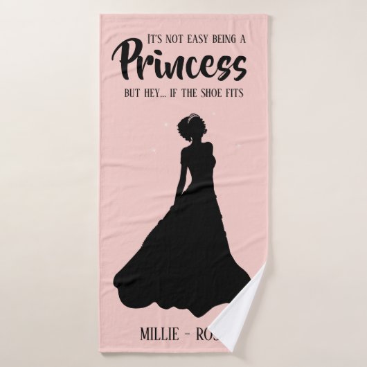 Roze gepersonaliseerde prinses | Indien de schoen  Badhanddoek (Badhanddoek)