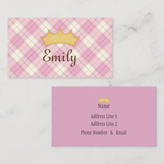 Roze gepersonaliseerde prinses Roze kaart Visitekaartje (Voorkant / Achterkant)