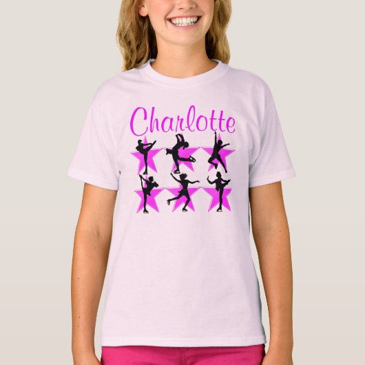  ROZE GEPERSONALISEERDE SCHAATSEN STAR T-SHIRT (Voorkant)