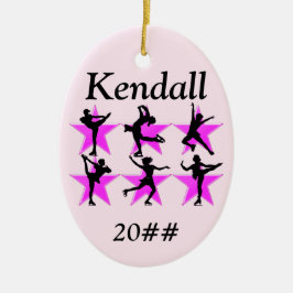  ROZE GEPERSONALISEERDE SKATER MEISJE ORNAMENT