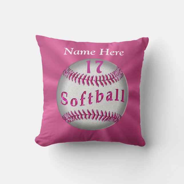 Roze gepersonaliseerde softbal kussens NAAM en NUM (Voorkant)