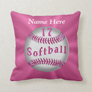 Roze gepersonaliseerde softbal kussens NAAM en NUM