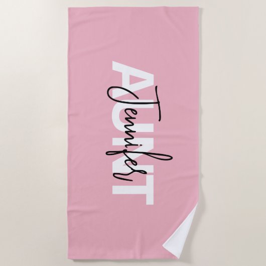 Roze gepersonaliseerde tante typografie strandlaken (Voorkant)