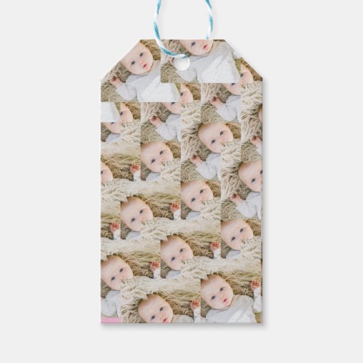 Roze gepersonaliseerde verjaardagsfoto cadeaulabel (Voorkant)