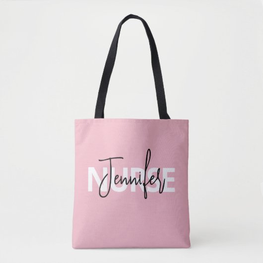 Roze gepersonaliseerde verpleegster typografie tote bag (Voorkant)