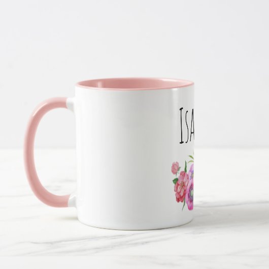 Roze Gepersonaliseerde Waterverf Bloemen Mok voor  (Links)