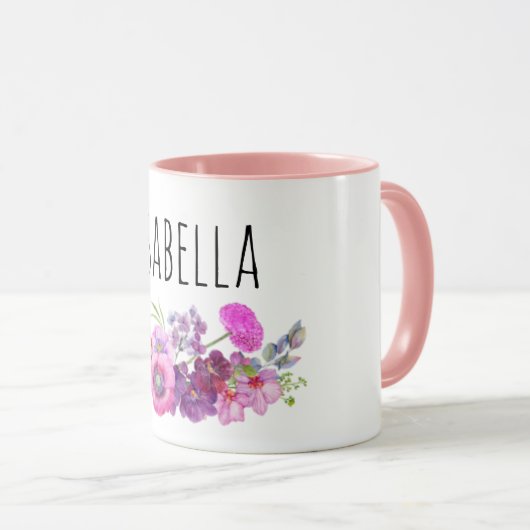 Roze Gepersonaliseerde Waterverf Bloemen Mok voor  (Voorkant rechts)