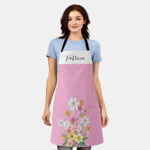 Roze gepersonaliseerde wilde bloemen schort