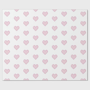 Roze Gepixelde Harten op Witte Achtergrond Cadeaupapier