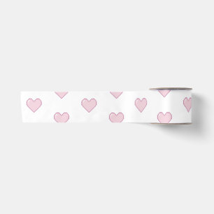 Roze Gepixelde Harten op Witte Achtergrond  Satijnen Lint