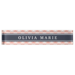 Roze, geplakt Stripe Patroon Navy Blue Accent Naambordje