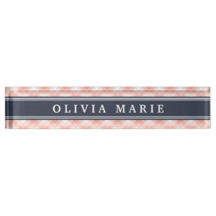 Roze, geplakt Stripe Patroon Navy Blue Accent Naambordje