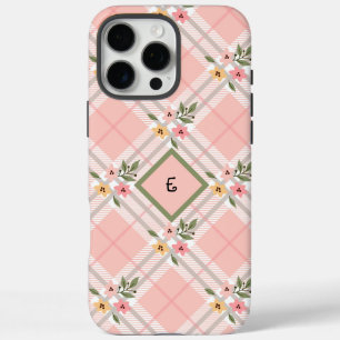 Roze gepleisterd bloemmonogram iPhone 16 pro max hoesje