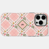 Roze gepleisterd bloemmonogram Case-Mate iPhone case (Achterkant (horizontaal))