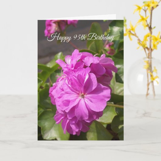 Roze Geranium 95th Birthday Kaart (Gele Bloem)