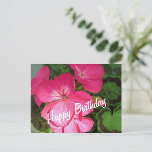 Roze Geranium Birthday Briefkaart (Staand voorkant)