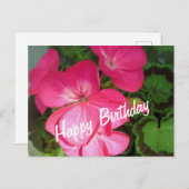 Roze Geranium Birthday Briefkaart (Voorkant / Achterkant)