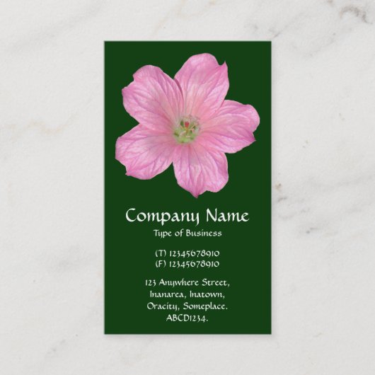 Roze geranium - Donkergroen Visitekaartje (Voorkant)
