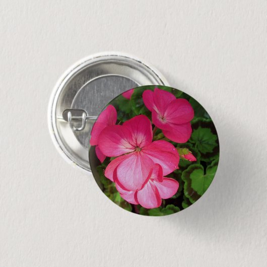 Roze Geranium Foto Button (Voorkant /achterkant)