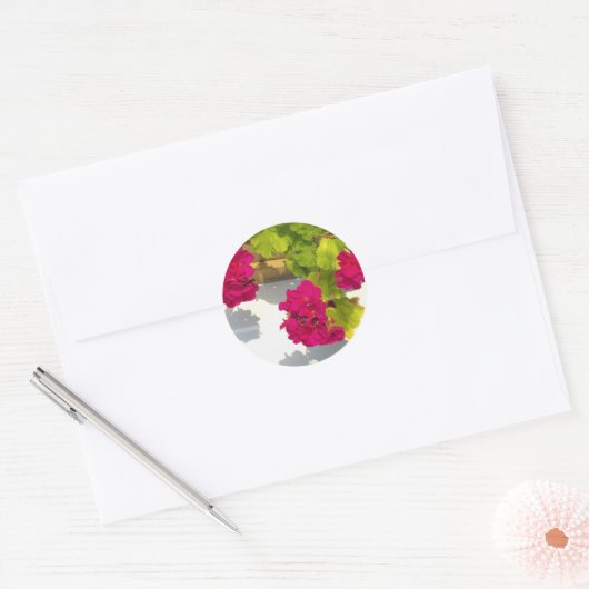 Roze Geranium Ronde Sticker (Envelop)