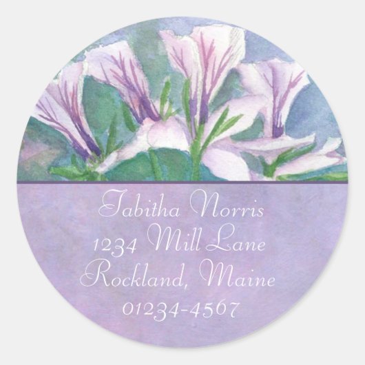 Roze Geranium Waterverf Flowers Retouradres Ronde Sticker (Voorkant)