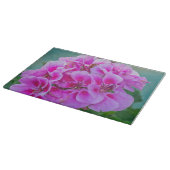 Roze geraniums glas snijplank (Hoek)