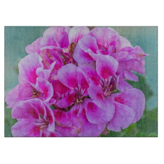 Roze geraniums glas snijplank (Voorkant)